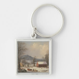 Red School House (Country Scene) 1858 Key Ring