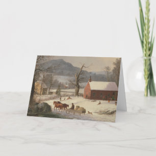 Red School House (Country Scene): Blank Christmas Card