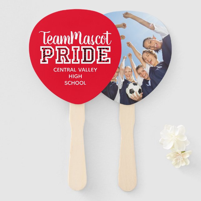 Red School Pride Mascot Name Hand Fan (Front and Back)