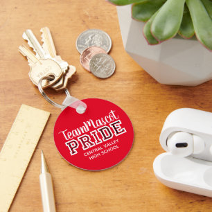Red School Pride Mascot Name Keychain