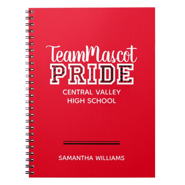 Red School Pride Mascot Name Notebook (Front)