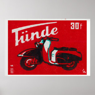 Red Scooter - Matchbox Print - Czech Wall Art
