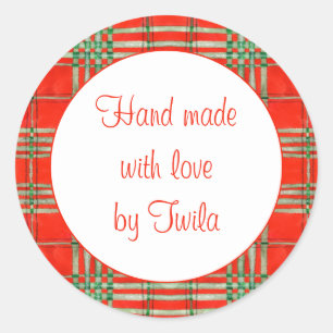 RED SCOTT TARTAN 3" Round "Hand Made" Stickers