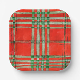 RED SCOTT TARTAN 7" Square Paper Plates