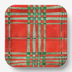 RED SCOTT TARTAN 9" Square Paper Plates