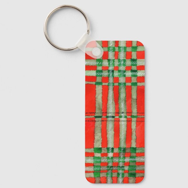 RED SCOTT TARTAN Aluminium Rectangle Keychain (Front)