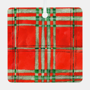 RED SCOTT TARTAN Aluminium Square Ornament