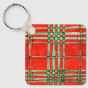 RED SCOTT TARTAN Aluminum Square Keychain