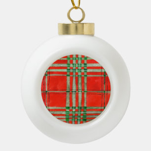 RED SCOTT TARTAN Ceramic Ball Ornament