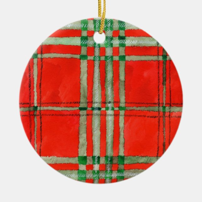 RED SCOTT TARTAN Ceramic Circle Ornament (Front)
