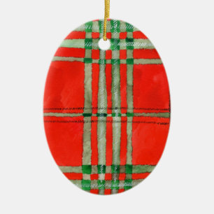 RED SCOTT TARTAN Ceramic Oval Ornament