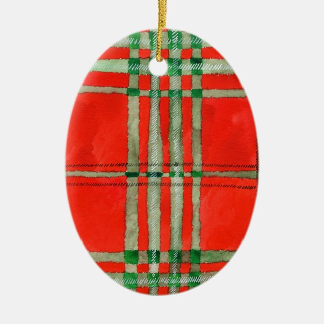 RED SCOTT TARTAN Ceramic Oval Ornament (Front)