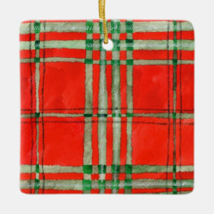 RED SCOTT TARTAN Ceramic Square Ornament