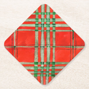 RED SCOTT TARTAN Diamond Paper Coasters