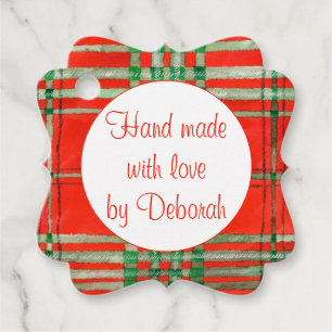 RED SCOTT TARTAN Fancy Square "Hand Made" Tags