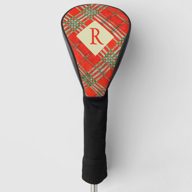 RED SCOTT TARTAN Golf Driver Cover + Initial  (Front)