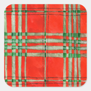 RED SCOTT TARTAN Large Square Stickers