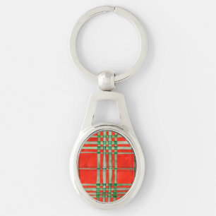 RED SCOTT TARTAN Oval Metal Keychain