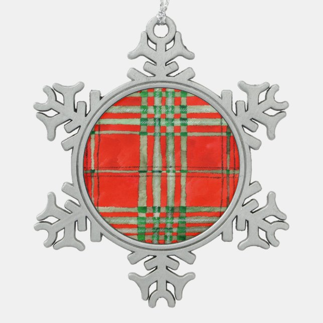 RED SCOTT TARTAN Pewter Snowflake Ornament (Front)