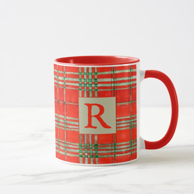 RED SCOTT TARTAN Red Combo Mug + Initial (Right)