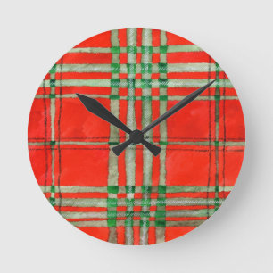 RED SCOTT TARTAN Round Acrylic Wall Clock