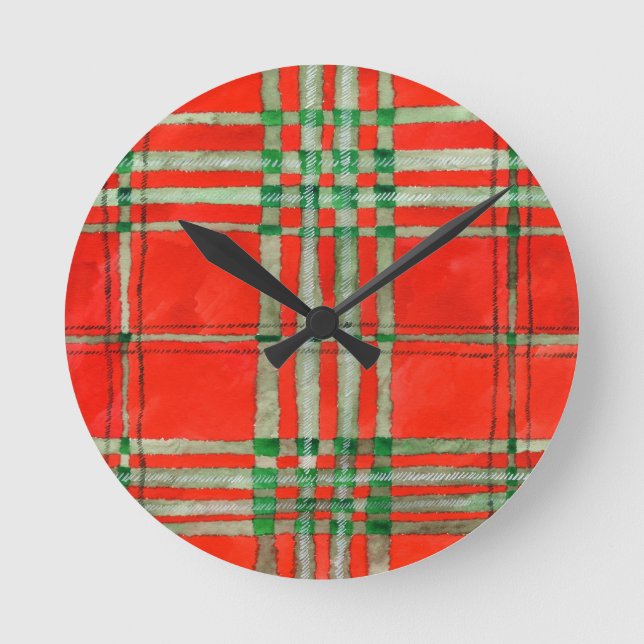 RED SCOTT TARTAN Round Acrylic Wall Clock (Front)