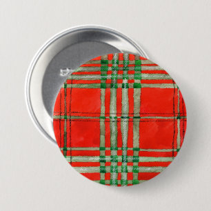 RED SCOTT TARTAN Round Pin Button