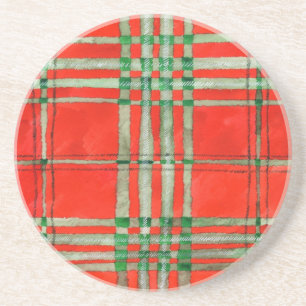 RED SCOTT TARTAN Round Sandstone Coaster