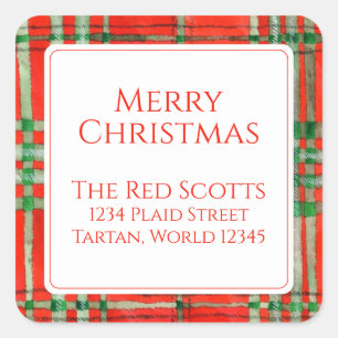RED SCOTT TARTAN Small Square Address Seals