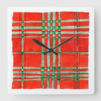 RED SCOTT TARTAN Square Acrylic Wall Clock