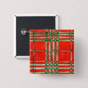 RED SCOTT TARTAN Square Pin Button