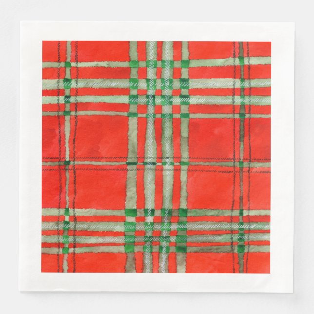 RED SCOTT TARTAN Standard Dinner Paper Napkins (Front)