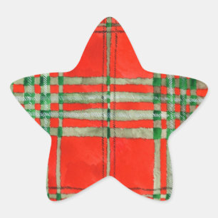 RED SCOTT TARTAN Star Stickers