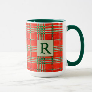 RED SCOTT TARTAN Tall Green Combo Mug + Initial