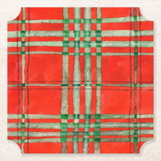 RED SCOTT TARTAN Ticket Paper Coasters (Front)