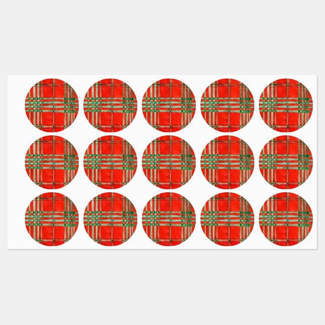 RED SCOTT TARTAN Waterproof Labels (Sheet)