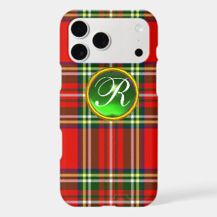 RED SCOTTISH TARTAN AND GREEN GEMSTONE MONOGRAM