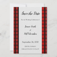 Red Scottish Tartan Burlap pattern Save The Date