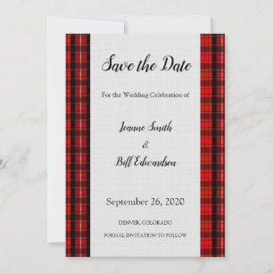 Red Scottish Tartan Burlap pattern Save The Date