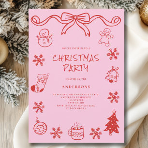 Red Scribble Hand Drawn Christmas Party Invitation
