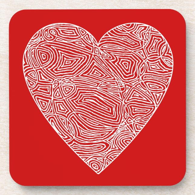Red Scribble Heart Coaster (Front)