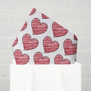 Red Scribble Heart Pattern Hand Drawn Minimalist Tissue Paper
