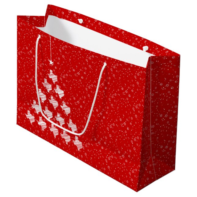 Red Scribbled Texas Christmas Tree Large Gift Bag (Front Angled)