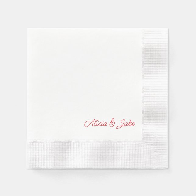 Red Script Couple Names Personalised Wedding Napkin (Front)