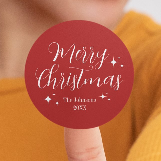 Red Script Elegant Custom Merry Christmas Classic Round Sticker (Red Script Elegant Custom Merry Christmas Classic Round Sticker
)