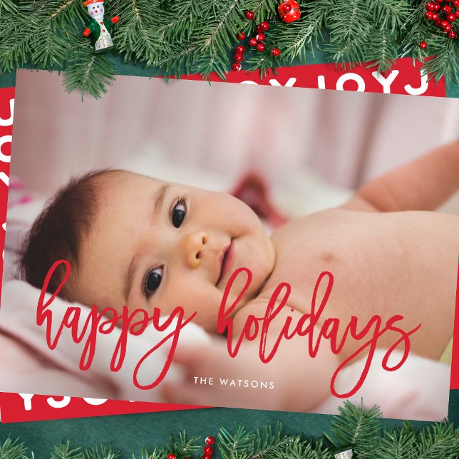 Red Script Happy Holidays Christmas Photo Holiday Card (Creator Uploaded)