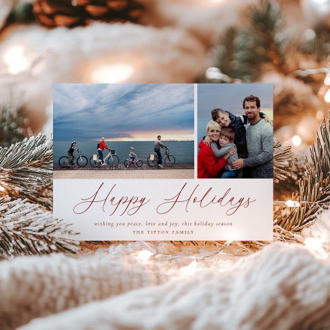 Red Script Happy Holidays Photo Card (Creator Uploaded)