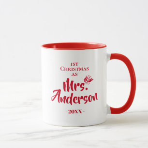 Red Script Holly First Christmas as Mrs Mug