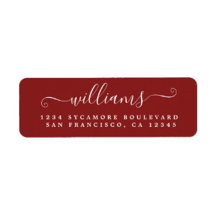 Red Script Last Name Return Address Label