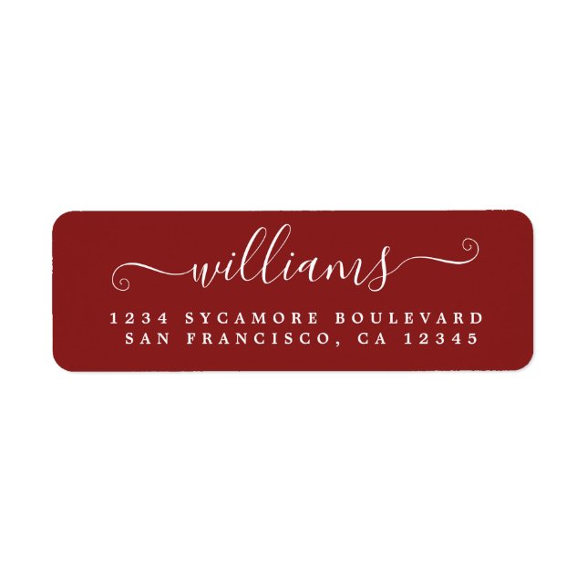 Red Script Last Name Return Address Label (Front)